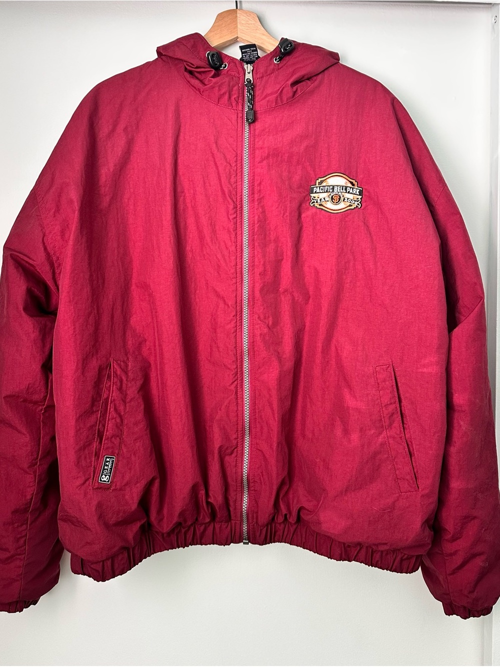 Vintage 2000 SF Giants Pacific Bell Park GEAR Hooded Windbreaker Jacket. Warm.